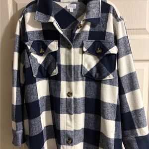 Time and Tru Navy and White Flannel  Plaid Shacket.